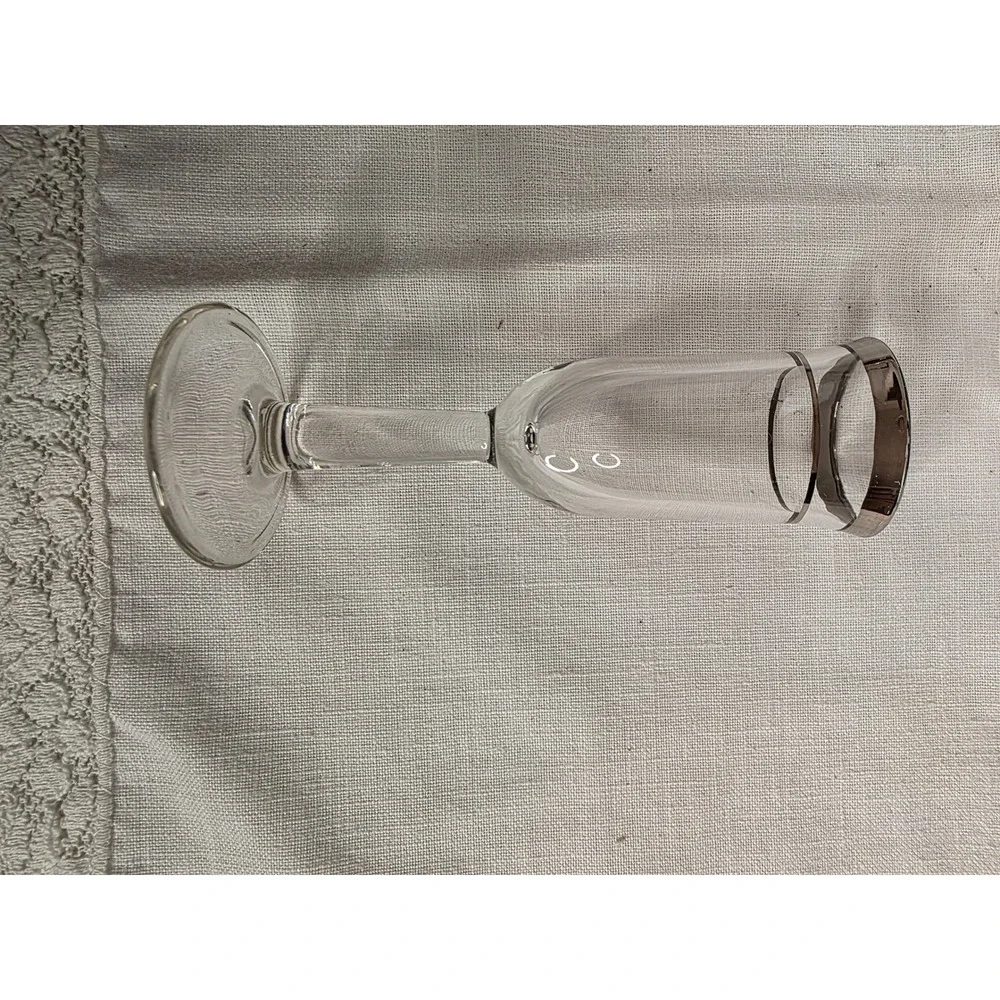 Vintage Silver Rim Cordial Liqueur Glasses Set of 6 Mid Century Stemware Clear